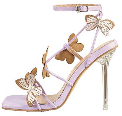 JOEupin, sandali da donna con tacco a spillo e farfalla, estivi, comodi da camminare, ballo, feste, Viola (Viola), 37 EU