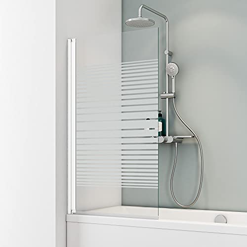 Schulte Duschwand Berlin, 70 x 130 cm, 5 mm Sicherheitsglas Dekor Querstreifen, Alpinweiß, Duschabtrennung für Badewanne