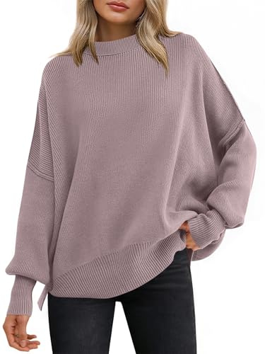 ANRABESS Women's Oversized Knit Sweaters 2026 Fall Outfits,Mauve,M