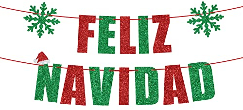 Rot und Grün Glitzer Feliz Navidad Banner, Spanische Frohe Weihnachten Wimpelkette, Innendekoration für Home Office Party