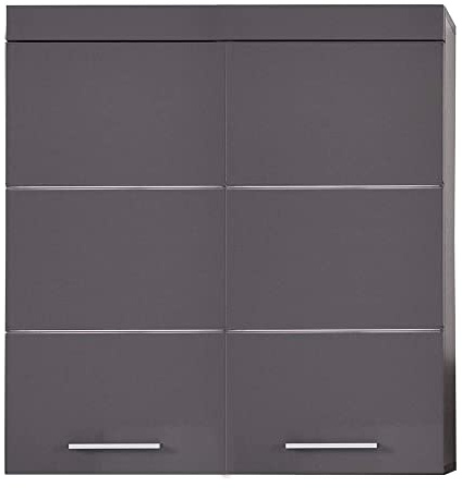 Lomadox Badmöbel Hängeschrank in Grau Hochglanz, B/H/T: ca. 73/77/23 cm