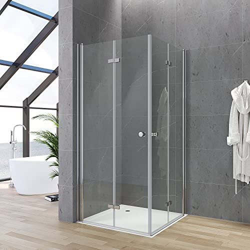 Duschkabine Eckeinstieg 80x120 x 187 cm Eckdusche mit Falttüren Drehfalttüren Duschabtrennung faltbar für Duschtasse rahmenlos Duschwand Glas Doppel Duschtür Falttür 5 mm Sicherheitsglas (ESG) klar