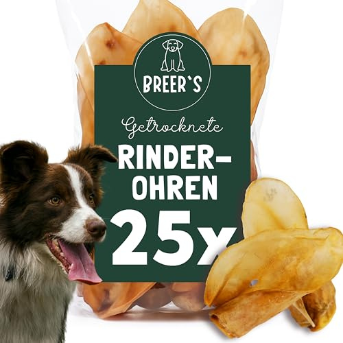 BREERs Getrocknete Rinderohren für Hunde 25 Stück Naturkauartikel, Kauartikel für Groß & Klein