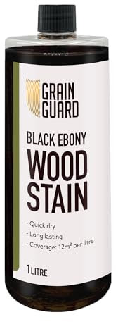 GRAIN GUARD Wood Stain Water Based | Black Ebony | 1L | Interior Furniture Stain | Light & Dark Stains | Eco-Friendly & Non-Toxic Wood Dye | Easy Application | Quick Dry & Low Odour