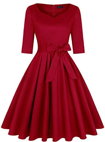 MINTLIMIT Women's 1950s Sweetheart Vintage Dresses Audrey Hepburn Style Party Dresses,3/4 Sleeve_I,Medium