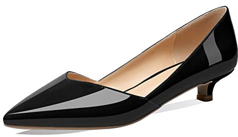 Elashe Donna Tacco Kitten A Punta Scarpe Tacco Basso Moda D'Orsay Tacco Gattino 1.4'' Nero EU44