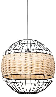 Qazqa Orientalisch Pendelleuchte, Pendellampe - Emir - Schwarz, Rund, 38cm, Ideal als Wohnzimmerlampe