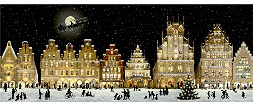 Christmas Town at Night Advent Calendar | Cityscape Silhouette Paper Countdown Calendar | Traditional Festive Picture Advent Calendar