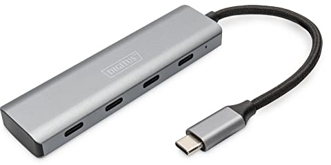 DIGITUS DA-70246 - USB Hub - 4-Port USB 3.2 Gen 1 Hub Type C - Superspeed data transfer up to 5 Gbit/s - Compact & portable - Plug-and-Play - For PC, Notebook & Mac - dark gray