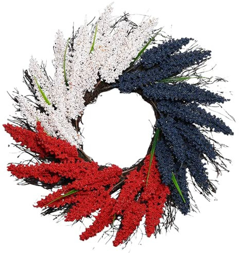 Lighted Patriotic Wreaths for Front Door Red White and Blue Wreaths with Lights July 4th Decor Hydrangea Wreaths Artificial Floral Wreaths for Independence Day Memorial Day Home Party Decoration