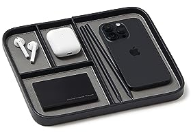 Nordik Leather Valet Tray - Pebble Black - Premium Vegan Leather Stylish and Organised Nightstand Caddy for Men - EDC Catchall for Keys, Watch, Wallet, Jewellery