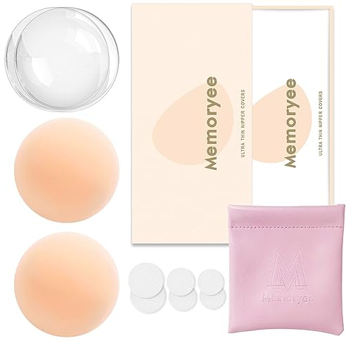 Memoryee Cache-tétons, Ultra Minces pour Femmes avec Protection Réutilisables et lavables Cache Teton Adhésifs Invisible en Silicone de Haute Qualité Doux Nipple Cover [8 cm]