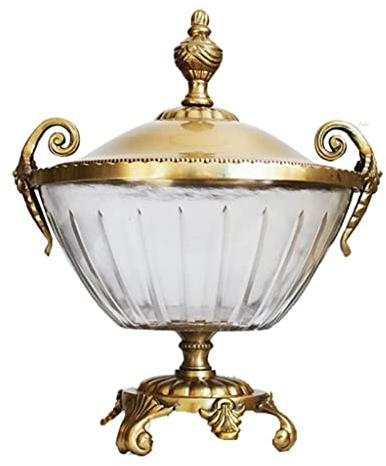 FURLOU Retro Candy Jar Palace Style Brass Storage Jar Glass Candy Jars with Brass Lid and Base Storage Container