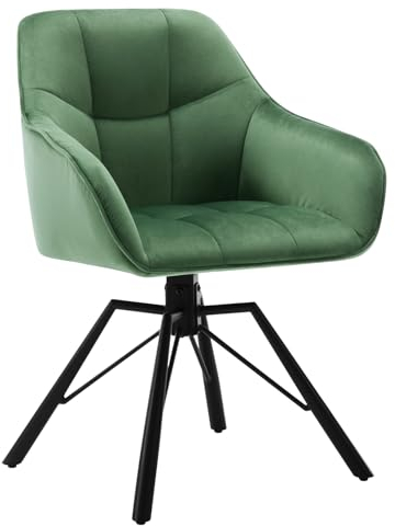WOLTU Chaise Coiffeuse Pivotante à 360°, Chaise Salle à Manger Scandinave, en Velours, Assise Rembourrée, Pieds en Métal, Vert Foncé.