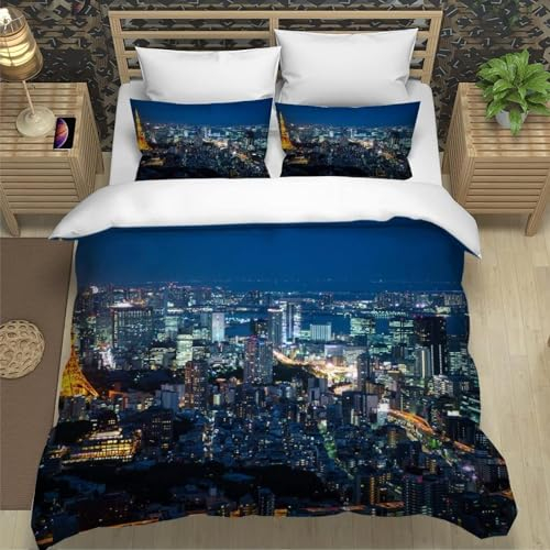 New York Bettwäsche 155x220 cm Weich Microfaser Bettwäsche-Sets Usa Bettbezug 3D Bettbezüge mit Reißverschluss und 2 Kissenbezug 80x80 cm, A6495