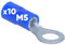 Pack of 10 Kalitec RKSBM5 Ring Cable Lug 1.5 - 2.5 mm² I Partially Insulated M5 Blue I Copper I PVC Collar I for Connecting Cables or Strands I Cable Lug I Cable Connector I Protects Electrical