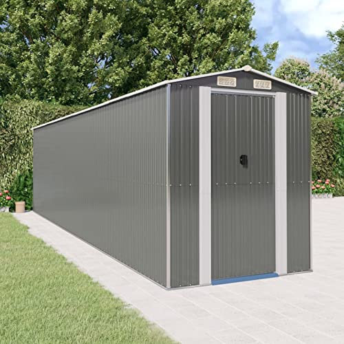 SECOLI Geräteschuppen XXL Metall Gerätehaus Hellgrau 192 x 772 x 223 cm Gartenschrank Wetterfest Outdoor Schrank Gartenhütte Terrassenschrank Metall Geräte Schuppen Verzinkter Stahl