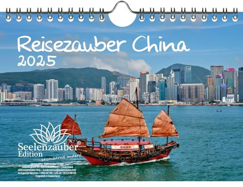 Reisezauber China DIN A5 Wandkalender für 2025 Peking Urlaub - Set-Inhalt: 1x Kalender 1x Weihnachtsanhänger 1x Grußanhänger (gesamt 3 Teile)