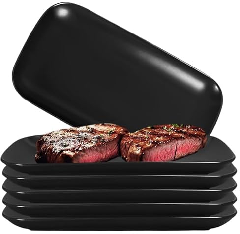 MEYAGOT 6 Stück Servierplatten, Teller Rechteckig, Vorspeisen Teller Snack Antipasti Mezze-Teller, Servierteller Schwarz Kleine Speiseteller Für Dessert, Kuchen, Sushi, Salat, Antipasti
