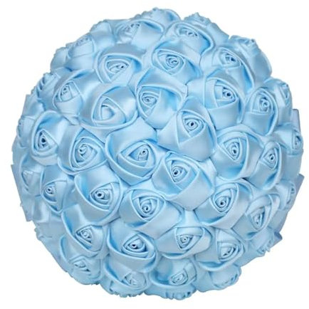 Fiori da sposa rosa in seta rossa bouquet da sposa damigella d'onore bouquet da sposa in raso con fiore per matrimonio (colore: celeste)