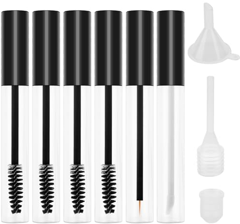 Empty Mascara Tube and Wand 6PCS Mascara Tube Set, 10ml Mascara Bottle and Wand Empty,Empty Mascara Tube with 6PCS Rubber Inserts,3PCS Dropper and 3PCS Funnels Avoid Leaking for DIY Eyelash Growth