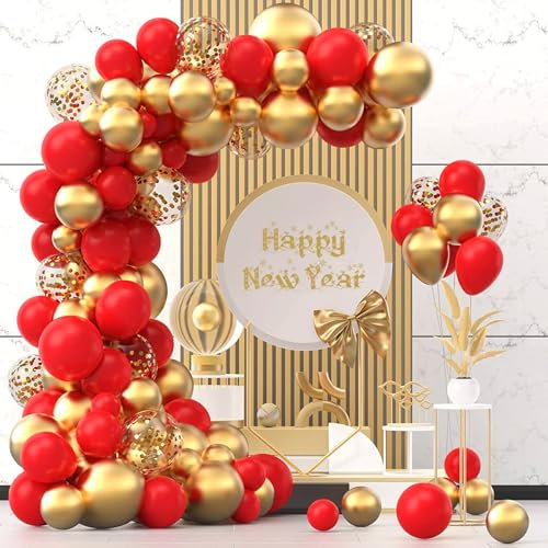 Boloshine Ballon Bogen Set Rote Gold, 95 Stück Rote Gold Luftballons Geburtstag Hochzeit mit Konfetti Gold Ballons, Luftballons Girlande Set für Baby Shower, Brautparty, Geburtstag Deko