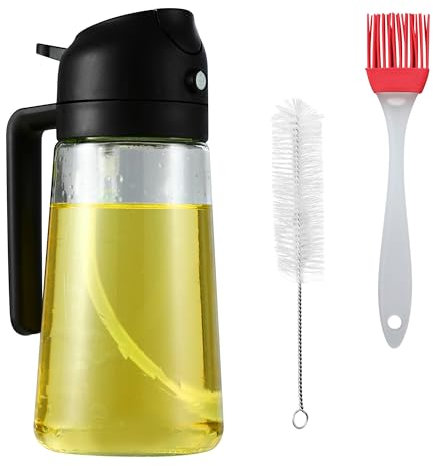 Spray Huile Cuisine Air Fryer 2 en 1,470ml Spray Huile d'olive,Avec brosse de nettoyage et brosse à huile,Pulverisateur Huile Cuisine,Pour la cuisine, la pâtisserie,les grillades et les salades (Noir)