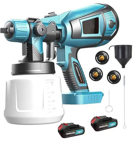 Paint Sprayer for Makita 3000mAH Battery*2 Cordless Paint Sprayer 3~20cm Painting Distance 3 Nozzles(1.0/1.8/2.5mm) Cleaning Kit 3 Patterns Handheld for Walls Ceilings, Fence, Wood