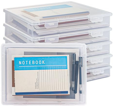 LDXDRU 6 Pack 31 x 22 x 5cm Plastic A4 File Box with Lid, Clear Plastic Document Paper Storage Box with Buckle, Waterproof A4 File Storage Box for Craft Magazine Art Supplies
