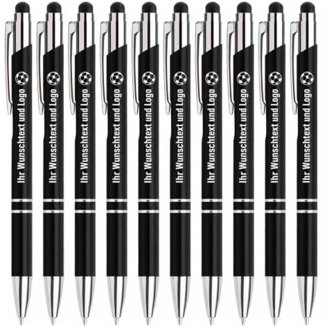 Gravurmaster Personalisierter Kugelschreiber mit Gravur Wunschtext, 10 STK 2-in-1 Metall Kugelschreiber mit Touchpen, Fußball Werbegeschenk für Fan-Event, Verein, Büro & Promotion