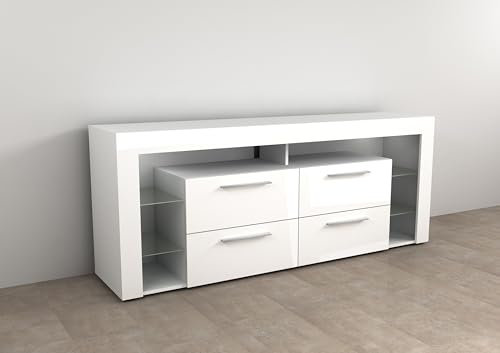 möbelando TV-Schrank >VIBIO 3< in weiß Edelglanz-hochlanz weiß - 180x72,7x41,3cm (BxHxT)