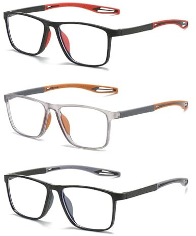 Hubeye 3 paires de lunettes de lecture sportives ultra légères pour femmes et hommes Lunettes de lecture anti-lumière bleue 2.00