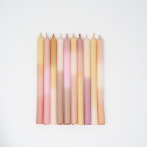 MADAM ERLE | 10er-Set Dipdye schmale Stabkerzen | FINNJA | handgemachte Kerzen | pastell farbig | beige | lange Brenndauer| Dekokerzen | Wohnzimmerdeko | tolle Geschenkidee für Frauen und Freundin|