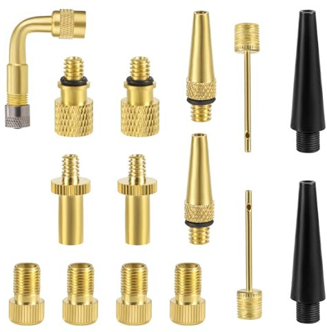 Gosknor 15pcs Bike Valve Adapter for Presta & Schrader, Brass Bicycle Tire Pump Adaptor Ball Pump Needle Air Inflator Accessories Kit for Sports Balls Balloon Bikes Inflatable Device
