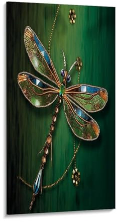 YTLKGFP Wanddekoration, Wandkunst, Leinwand, Juwel, Libelle, bedruckte Leinwand, Kunstdrucke, Heimdekoration, 20,3 x 40,6 cm, vertikales Layout