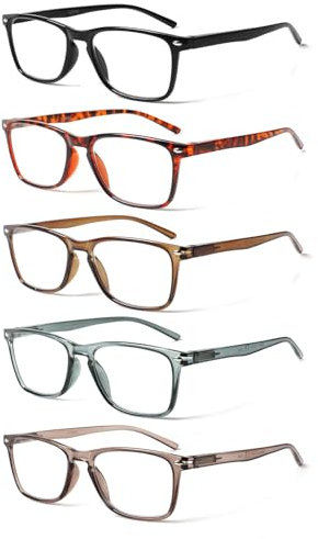 ZOECENT 5 Pack Lesebrille Blaulichtfilter Brille Damen Herren Computer Brillen Lesebrillen mit Federscharniere (5 Farbe Mischen-1, 4.00, x)