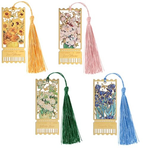 Snylcce 4-teiliges Metall-Blumen-Lesezeichen-Set – Exquisite ticketförmige silberne Vintage-Bemalung Seitenmarker für Frauen, ideale Geschenke für Bücherliebhaber, Lesen, Buchclubs & besondere Anlässe