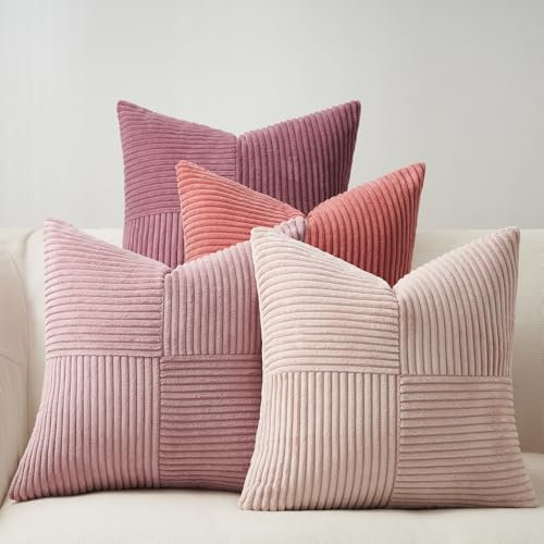 Topfinel 45x45 Kissenbezug Rosa 4er Set Windmühlenform Cord Sofakissen Kissen Aesthetic Frühlingshaft Sommer Kissenhülle Kissenbezüge für Wohnzimmer Dekokissenbezug Dekokissen Balkon Farbverlauf