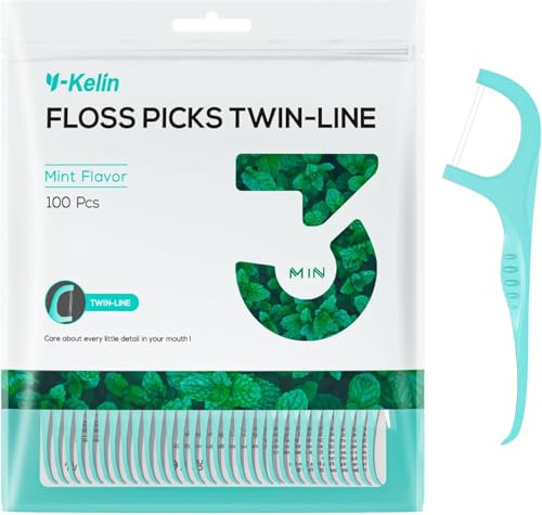 Y-Kelin Zahnseidenstäbchen mit Doppelfaden (Menthol) –100 Stück (Zahnseide mit Halter, Zahnreinigung) (100 stück (1er Pack))