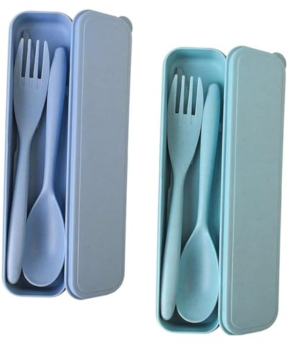 2 Sets Portable Reusable Cutlery Set with Case – Eco-Friendly Plastic Utensils for Lunch Box, Travel & Office – Compact Flatware Kit for On-The-Go Dining