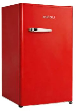 ASCOLI Retro Fridge 85L, Compact Refrigerator, Under Counter Fridge, Direct Cooling, Super Quiet, Adjustable Racks, Metal Handle, Mechanical Control, Led Light