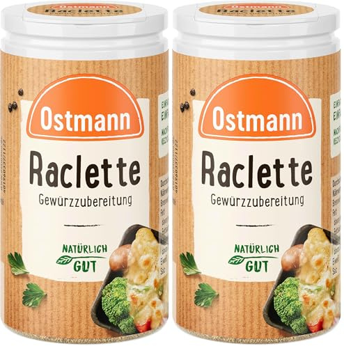 Ostmann Gewürze - Raclette Gewürzzubereitung | Zum Würzen von Käsegerichten | Recyclebare, nachfüllbare Streudose | 45 g im Streuer (Packung mit 2)