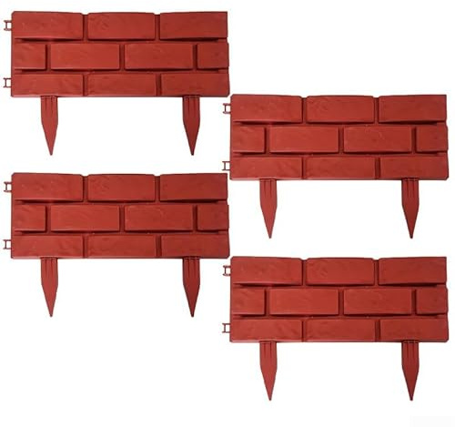 4 Stück Gartenzaun für den Außenbereich, dekorative Rasensperre, 45 cm x 29 cm, grau und rot Farbkombination (rot)