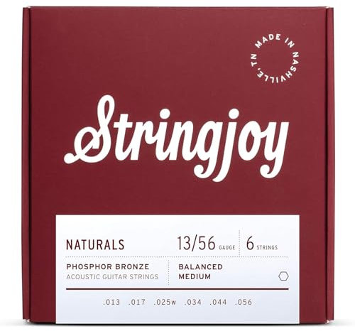 Stringjoy NB1356 Naturals Phosphor Bronze Akustikgitarrensaiten, 13-56 Medium Gauge, Gitarrensaiten Akustik 6 Saiten Set für klare Töne, langlebige Saiten für Akustikgitarre