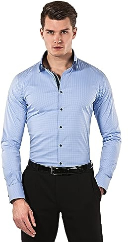 Vincenzo Boretti Camicia Elastica Uomo Eleganti, Taglio Molto Aderente (Extra Slim-Fit), Stretch, Collo Classico, Manica Lunga, in Tinta Unita - Easy Iron, Facile da Stirare