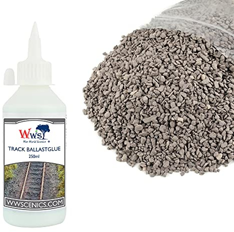 War World Scenics 500g Mittelgroßer Pflaumenfarbener Schotter & 250ml Gleisschotter-Kleber Modellbahn Set