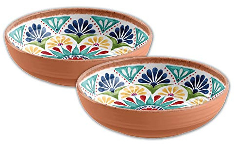 Auntie Morags Purely Home Re-usable Rio Medallion 21cm Outdoor Plastic/Melamine - Cereal/Pudding/Dessert/Pasta Bowl Sets (Rio Medallion, 2)