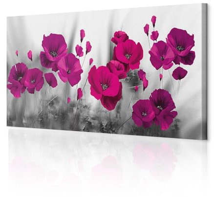 decomonkey - Impression sur Toile Fleurs Coquelicots rouge 150x50 1 Pièce - Tableau Décoration Appartement Déco Salon Peinture sur Toile Fleurs coquelicots nature romantique rose gris