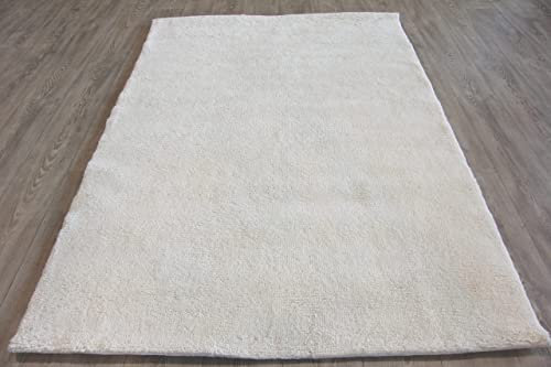 Original Berber Teppich 1 wollweiss 15/15 S (ca. 45.000 Florfäden/m2), handgeknüpft in Marokko, Material: 100% Schurwolle (60 x 120 cm)