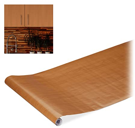 Relaxdays Klebefolie, für DIYs, Renovierungen, Möbel & Küche, Dekofolie selbstklebend, Holzoptik, PVC, 45x200 cm, braun